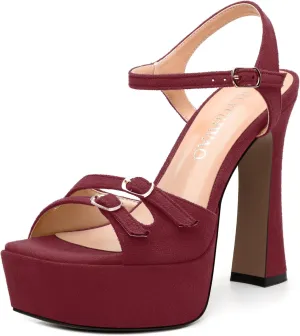 Womens Platform Sandals, Square Toe Adjustable Strap with Buckle, Fashion Daily Work, Date Nights, Parties Solid High Heels