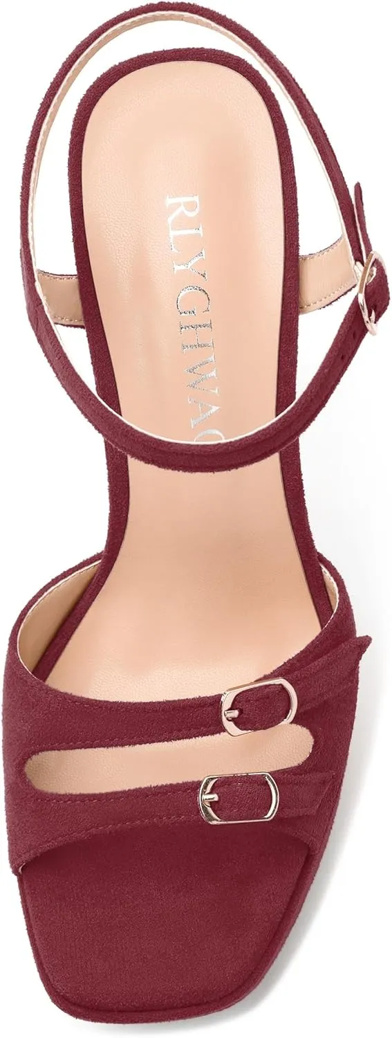 Womens Platform Sandals, Square Toe Adjustable Strap with Buckle, Fashion Daily Work, Date Nights, Parties Solid High Heels