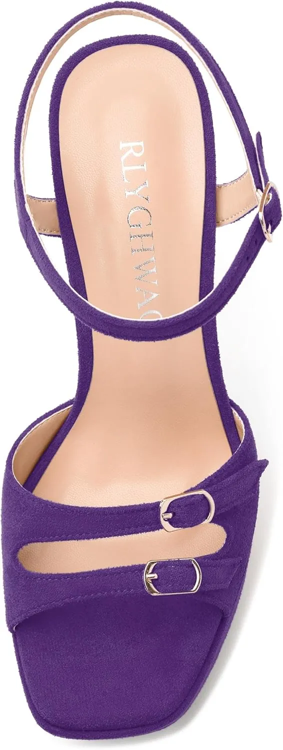 Womens Platform Sandals, Square Toe Adjustable Strap with Buckle, Fashion Daily Work, Date Nights, Parties Solid High Heels
