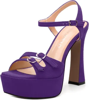 Womens Platform Sandals, Square Toe Adjustable Strap with Buckle, Fashion Daily Work, Date Nights, Parties Solid High Heels