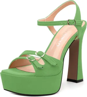 Womens Platform Sandals, Square Toe Adjustable Strap with Buckle, Fashion Daily Work, Date Nights, Parties Solid High Heels