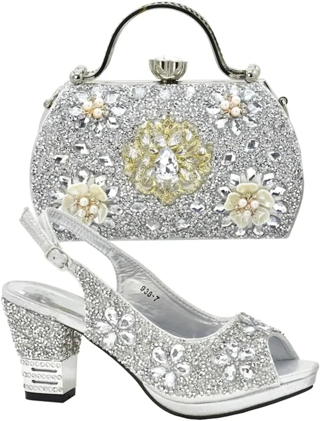 Women's Plus Size Party Luxury Set - Sexy High Heel Dress Shoes & Evening Bag