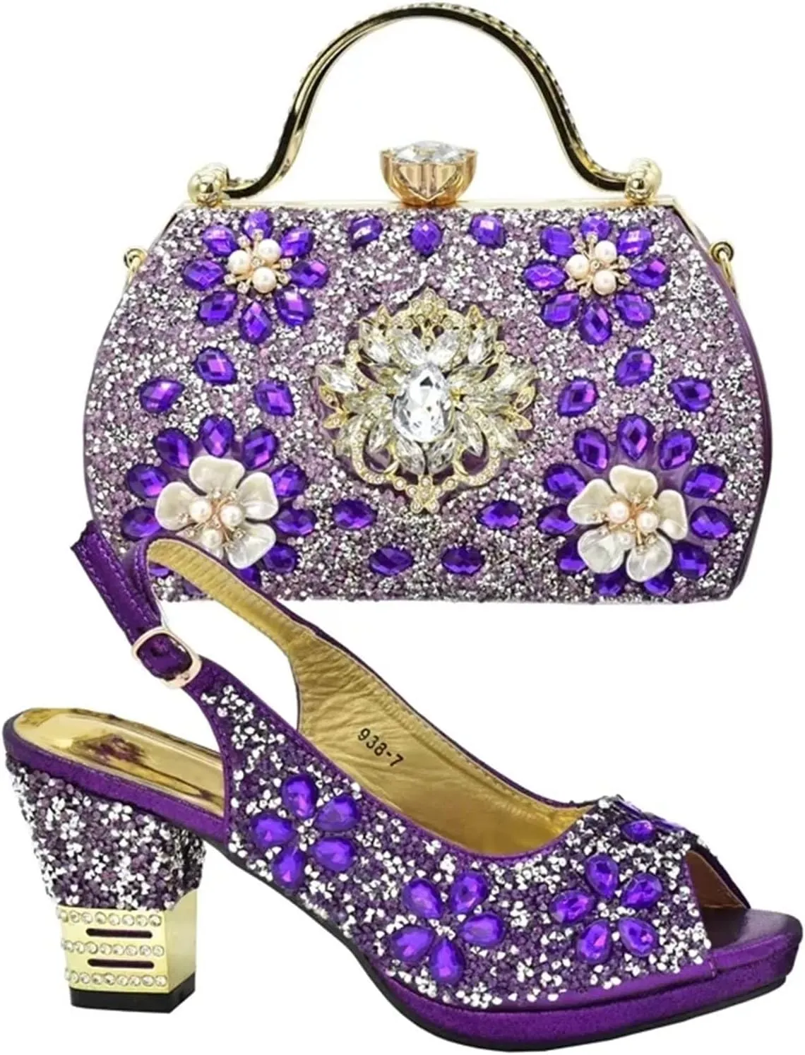 Women's Plus Size Party Luxury Set - Sexy High Heel Dress Shoes & Evening Bag