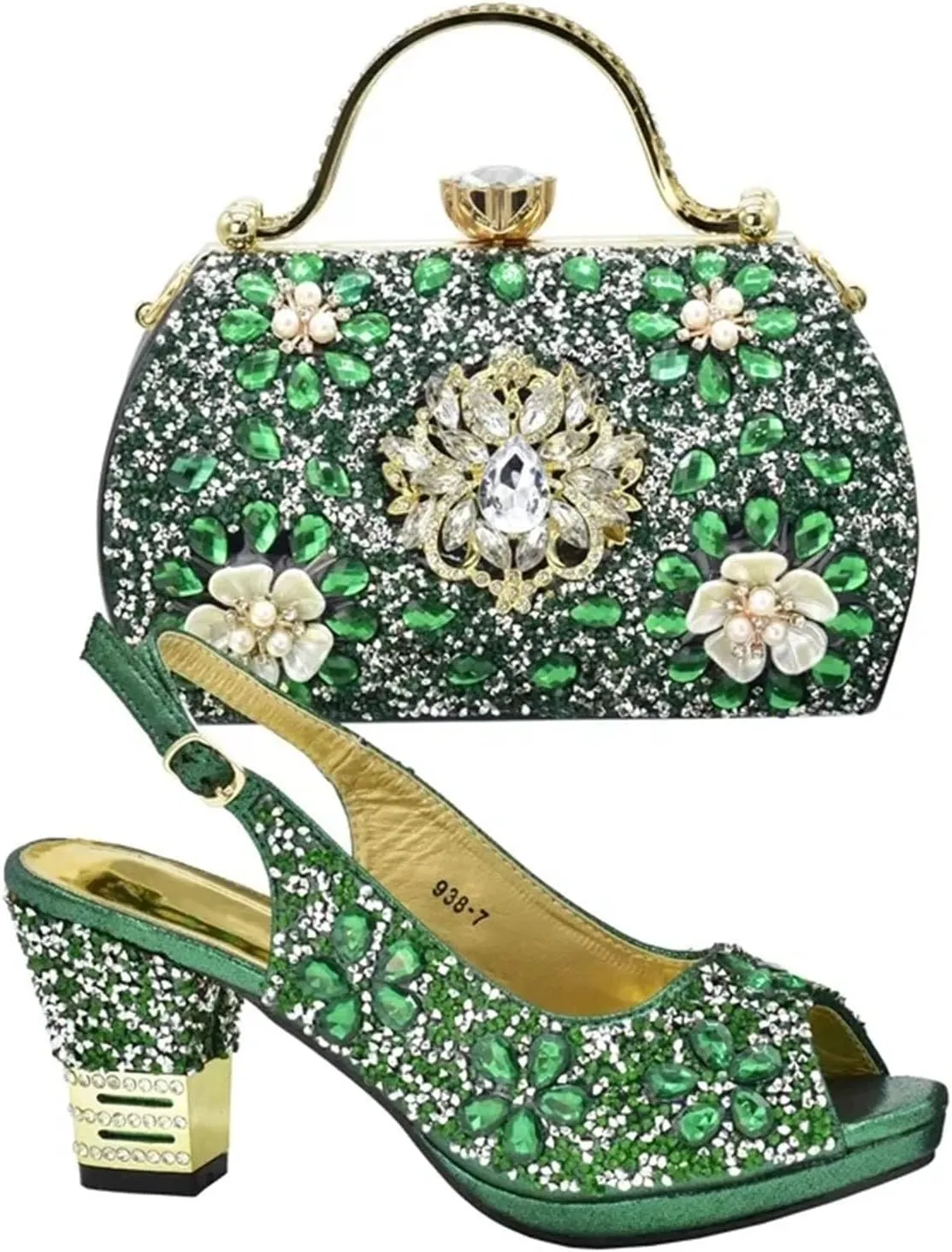 Women's Plus Size Party Luxury Set - Sexy High Heel Dress Shoes & Evening Bag