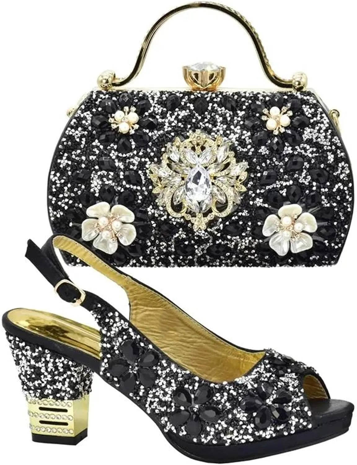 Women's Plus Size Party Luxury Set - Sexy High Heel Dress Shoes & Evening Bag