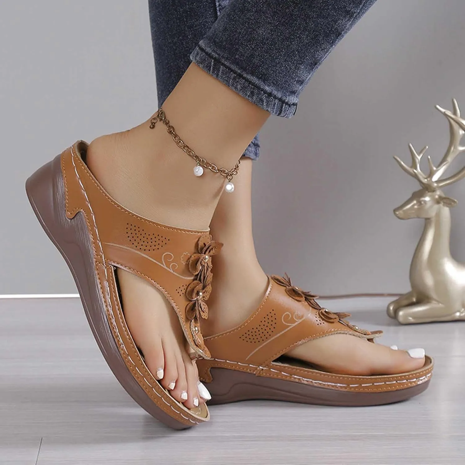 Women's Plus-size Solid Color Flower Casual Comfortable Lunge Sandals