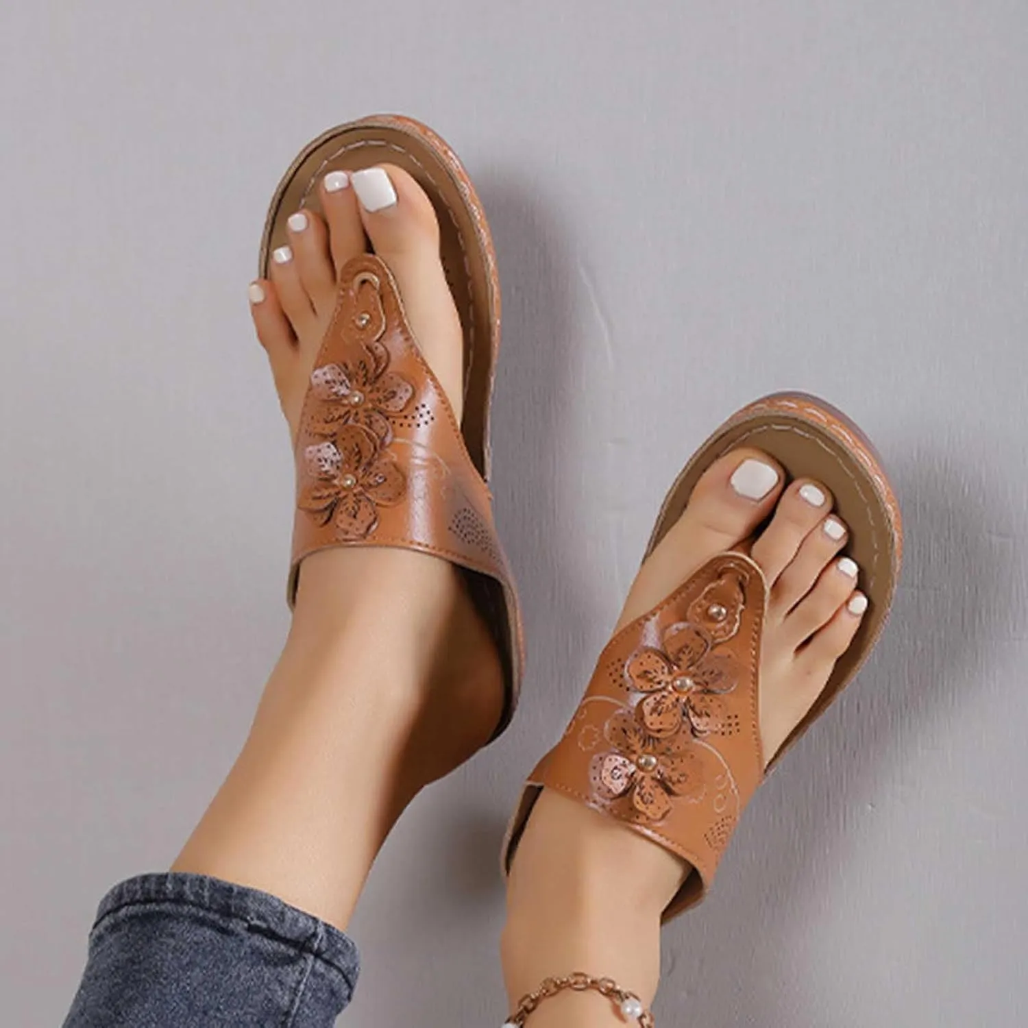Women's Plus-size Solid Color Flower Casual Comfortable Lunge Sandals