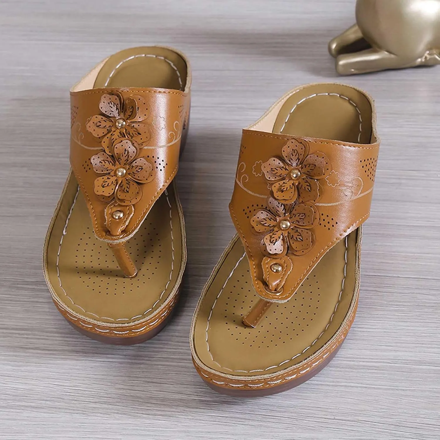 Women's Plus-size Solid Color Flower Casual Comfortable Lunge Sandals