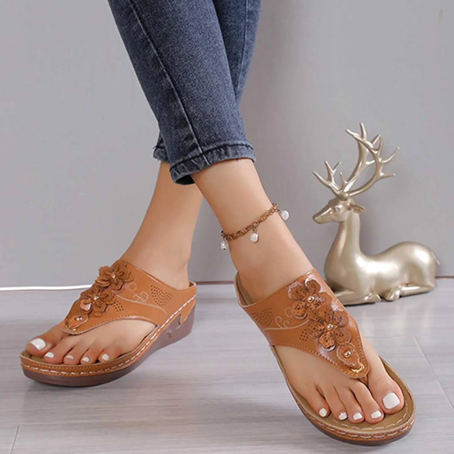 Women's Plus-size Solid Color Flower Casual Comfortable Lunge Sandals