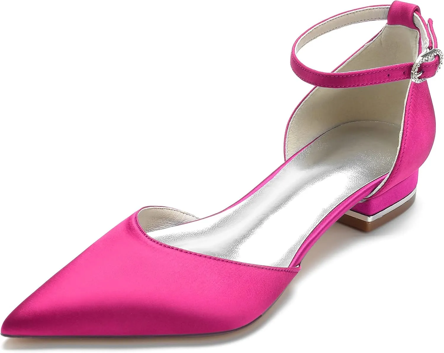 Women's Pointed Toe Bridal Pumps Satin Flats Ankle Strap Wedding Flats Prom Evening Party Dress Pumps for Bride