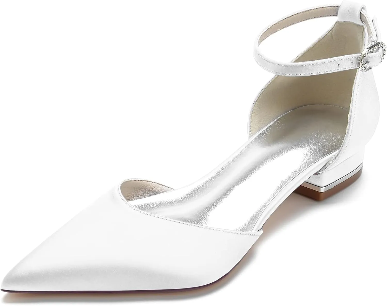 Women's Pointed Toe Bridal Pumps Satin Flats Ankle Strap Wedding Flats Prom Evening Party Dress Pumps for Bride