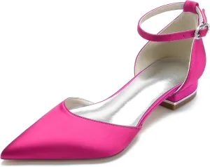 Women's Pointed Toe Bridal Pumps Satin Flats Ankle Strap Wedding Flats Prom Evening Party Dress Pumps for Bride