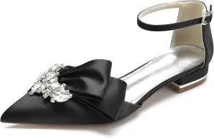 Women's Pointed Toe Flats Bridal Pumps Cryatal Satin Wedding Flats for Bride Prom Evening Bridal Party Dress Flats