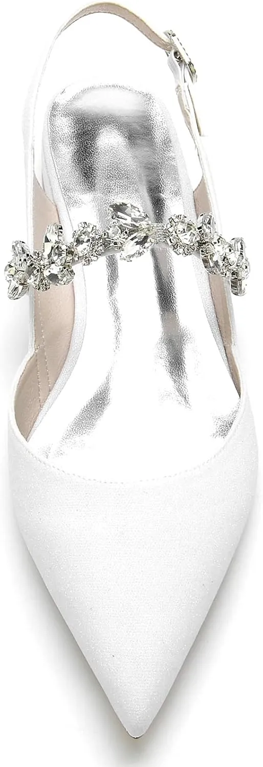 Women's Pointed Toe Slingback Wedding Flats Glitter Crystal Sandals Comfortable Evening Party Dress Pumps Ballet Flats