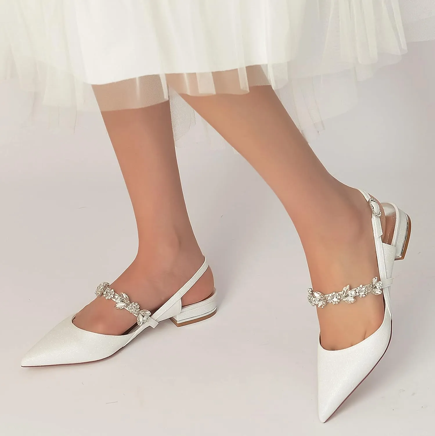 Women's Pointed Toe Slingback Wedding Flats Glitter Crystal Sandals Comfortable Evening Party Dress Pumps Ballet Flats
