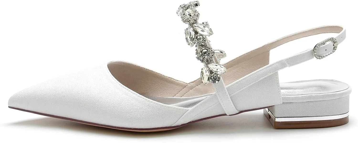 Women's Pointed Toe Slingback Wedding Flats Glitter Crystal Sandals Comfortable Evening Party Dress Pumps Ballet Flats