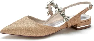 Women's Pointed Toe Slingback Wedding Flats Glitter Crystal Sandals Comfortable Evening Party Dress Pumps Ballet Flats