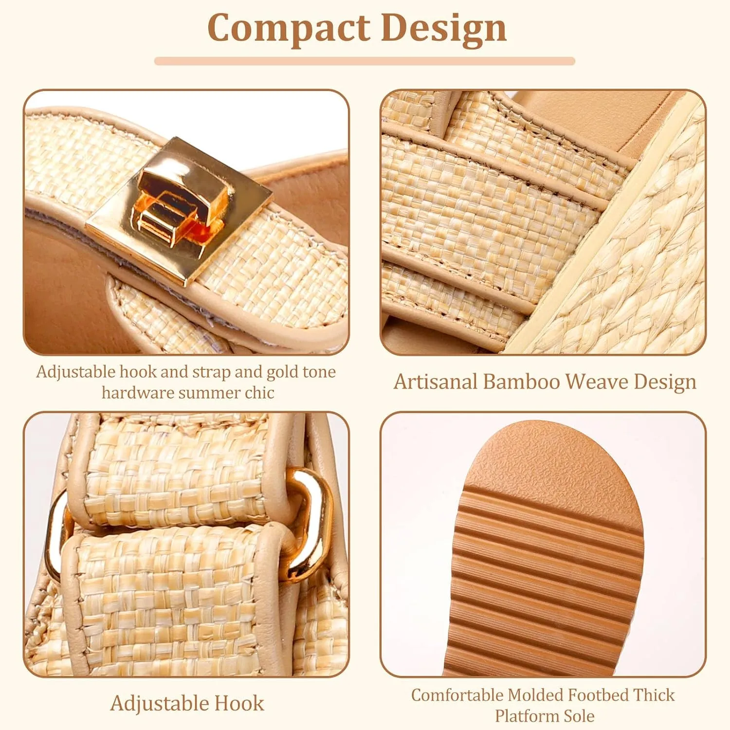 Womens Raffia Platform Sandals Summer Beach Rattan Chunky Woven Platform Sandals with Adjustable Double Buckle