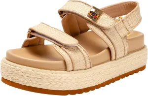 Womens Raffia Platform Sandals Summer Beach Rattan Chunky Woven Platform Sandals with Adjustable Double Buckle