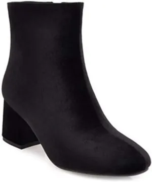 Women's Retro Dressy Ankle Boots Square Toe Zipper Velvet Lined Booties Chunky Mid Heel Short Boot
