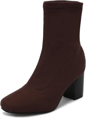 Women's Retro Dressy Stretch Fabric Ankle Boots Square Toe Florals Chunky Mid Heel Dressy Short Booties