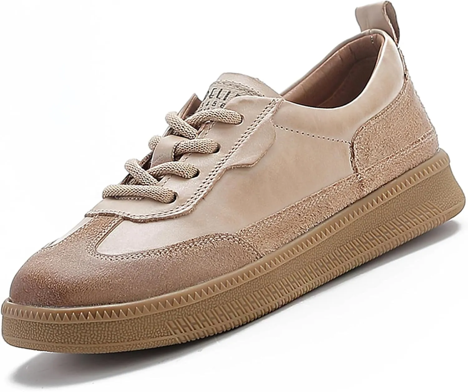 Women's Retro Genuine Leather Platform Sneakers Fashion Patchwork Lace-Up Non-Slip Tennis Shoes Comfortable Walking Shoes
