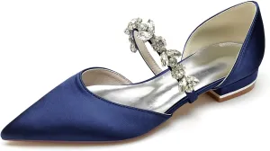Women's Satin Wedding Flats Pointed Toe Pumps for Bride Rhinestones Bridal Shoes for Women Comfortable Evening Prom Party Dress Pumps