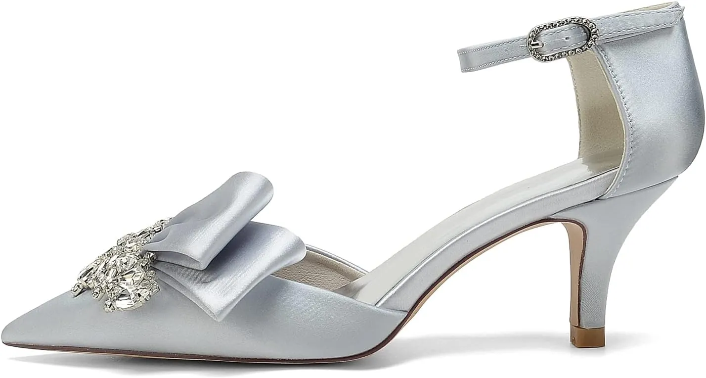 Women's Satin Wedding Heels Bridal Shoes Pointed Toe Wedding Pumps