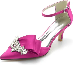 Women's Satin Wedding Heels Bridal Shoes Pointed Toe Wedding Pumps