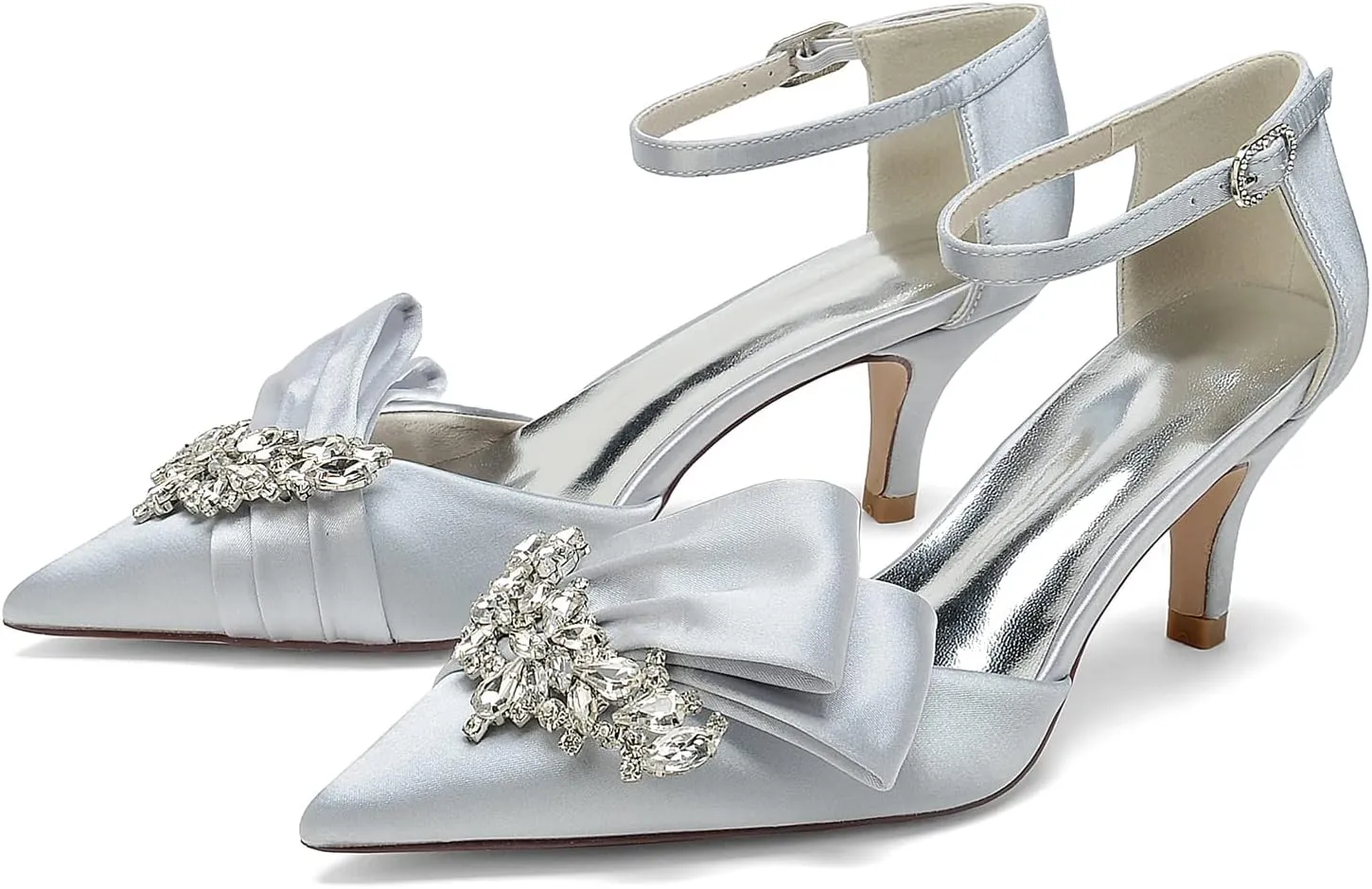Women's Satin Wedding Heels Bridal Shoes Pointed Toe Wedding Pumps