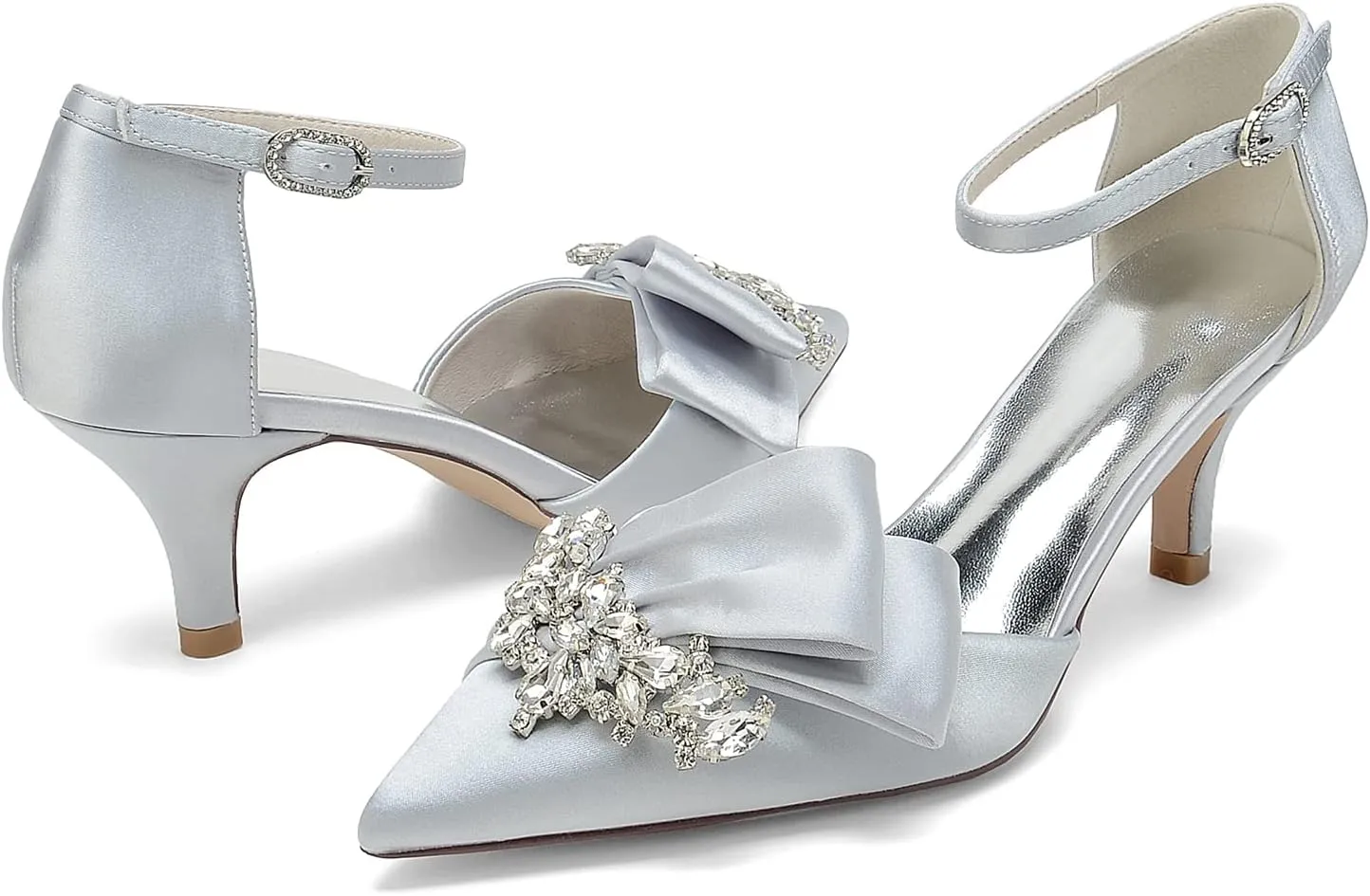 Women's Satin Wedding Heels Bridal Shoes Pointed Toe Wedding Pumps