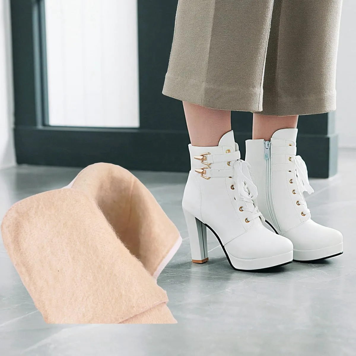 Women's Sexy Side Zipper Chunky Ankle Boots, Cute Block Heeled Platform Booties, Comfortable Dress Fashion Combat Shoes