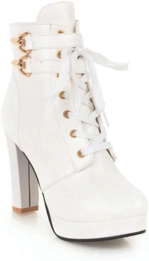 Women's Sexy Side Zipper Chunky Ankle Boots, Cute Block Heeled Platform Booties, Comfortable Dress Fashion Combat Shoes