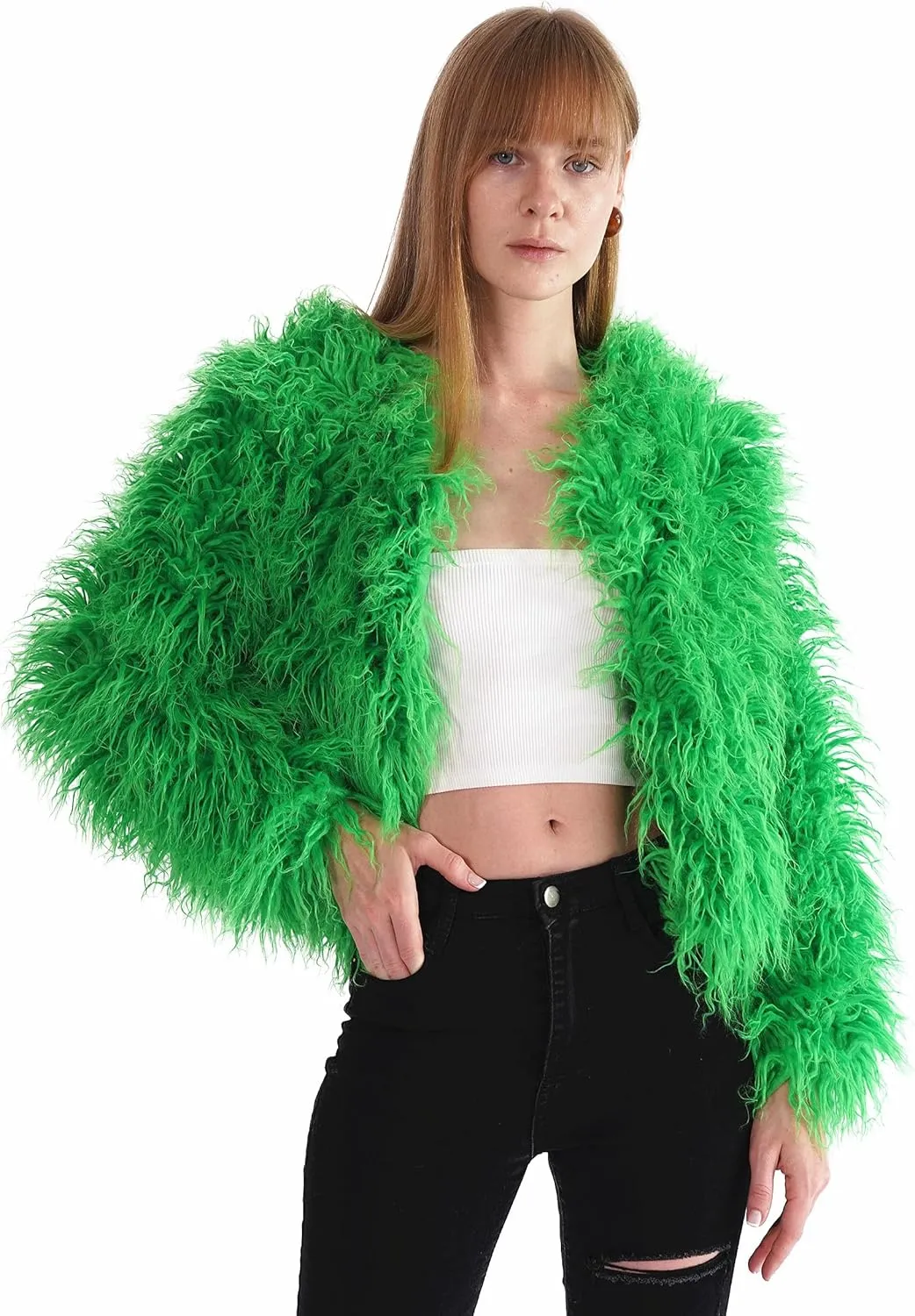 Women's Shaggy Faux Fur Outwear Coat Jacket Long Sleeve Warm Winter