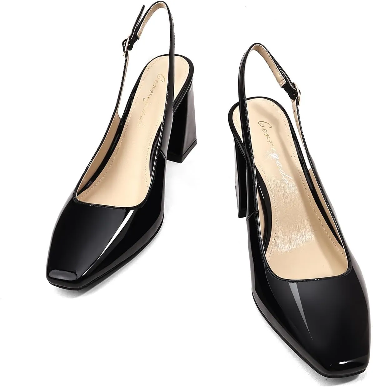 Women's Slingback Kitten Heels Closed Square Toe Sandals Wedding Party Dress Pumps Shoes for Women