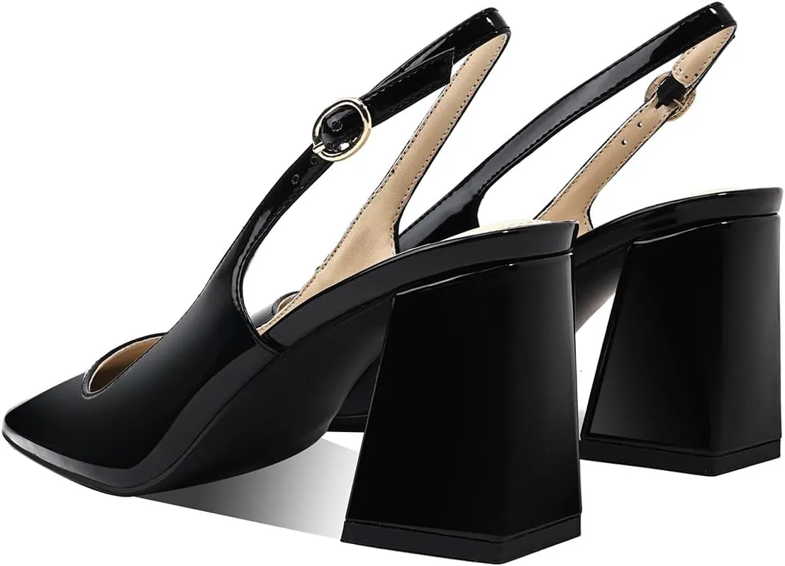 Women's Slingback Kitten Heels Closed Square Toe Sandals Wedding Party Dress Pumps Shoes for Women