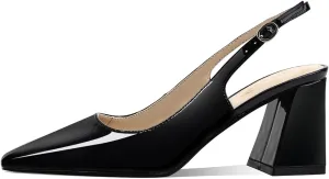 Women's Slingback Kitten Heels Closed Square Toe Sandals Wedding Party Dress Pumps Shoes for Women