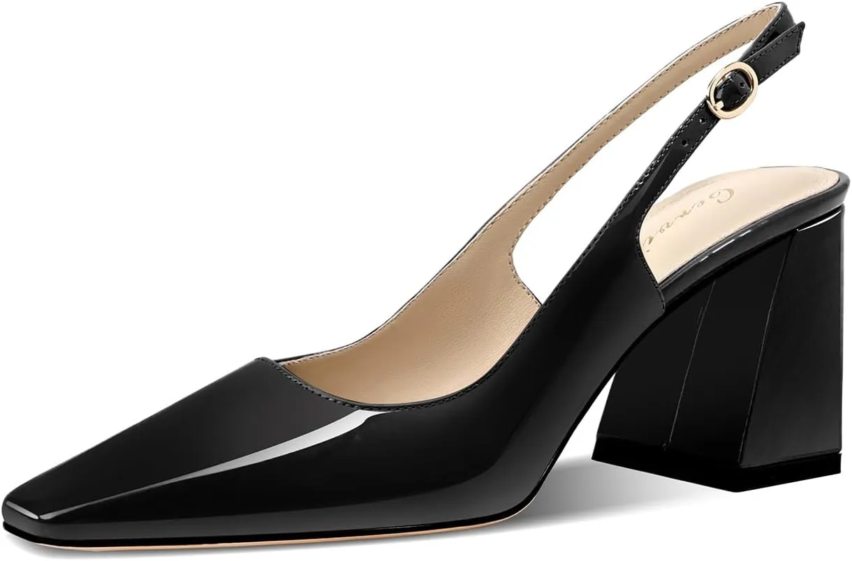 Women's Slingback Kitten Heels Closed Square Toe Sandals Wedding Party Dress Pumps Shoes for Women