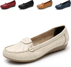 Women's Slip On Flat Loafers Lightweight Breathable Comfy Non-Slip Soft-Sole Causal Wedge Driving Shoes Moccasins Office Boat Shoes