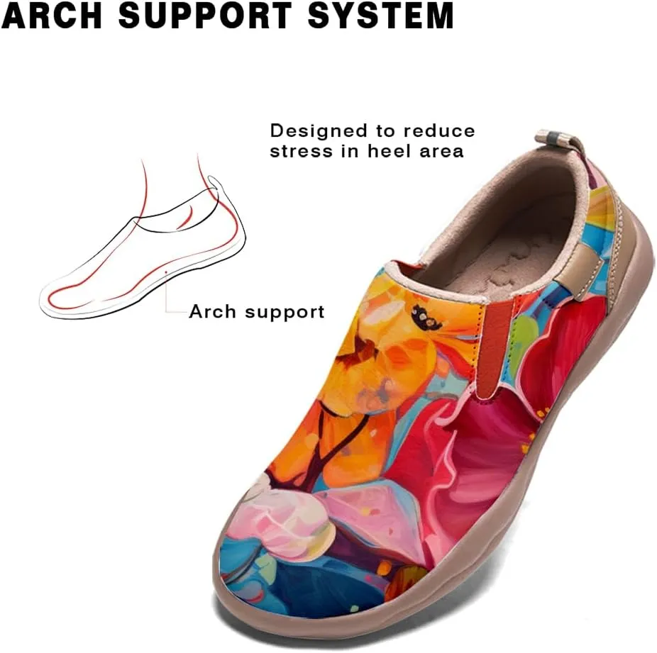 Women's Slip On Sneakers Casual Loafers Microfiber Art Painted Comfort Soft Walking Shoes Colorful Flowers