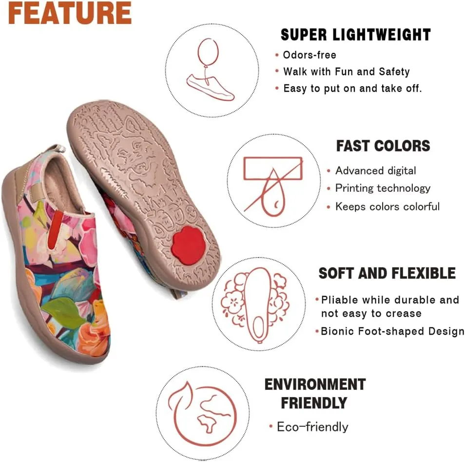 Women's Slip On Sneakers Casual Loafers Microfiber Art Painted Comfort Soft Walking Shoes Colorful Flowers