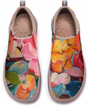 Women's Slip On Sneakers Casual Loafers Microfiber Art Painted Comfort Soft Walking Shoes Colorful Flowers