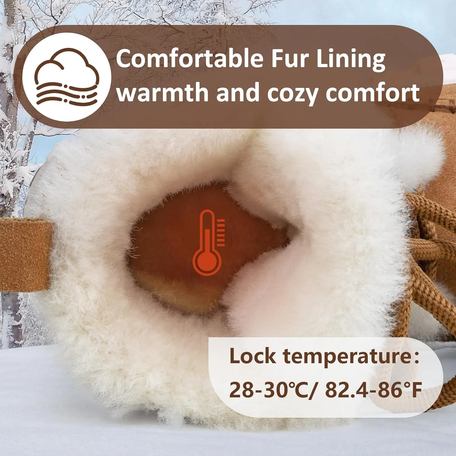 Womens Snow Boots Genuine Suede Faux Fur Lining Warm Lace Up Walking Boots Anti-Slip Cozy Outdoor Ankle Boots