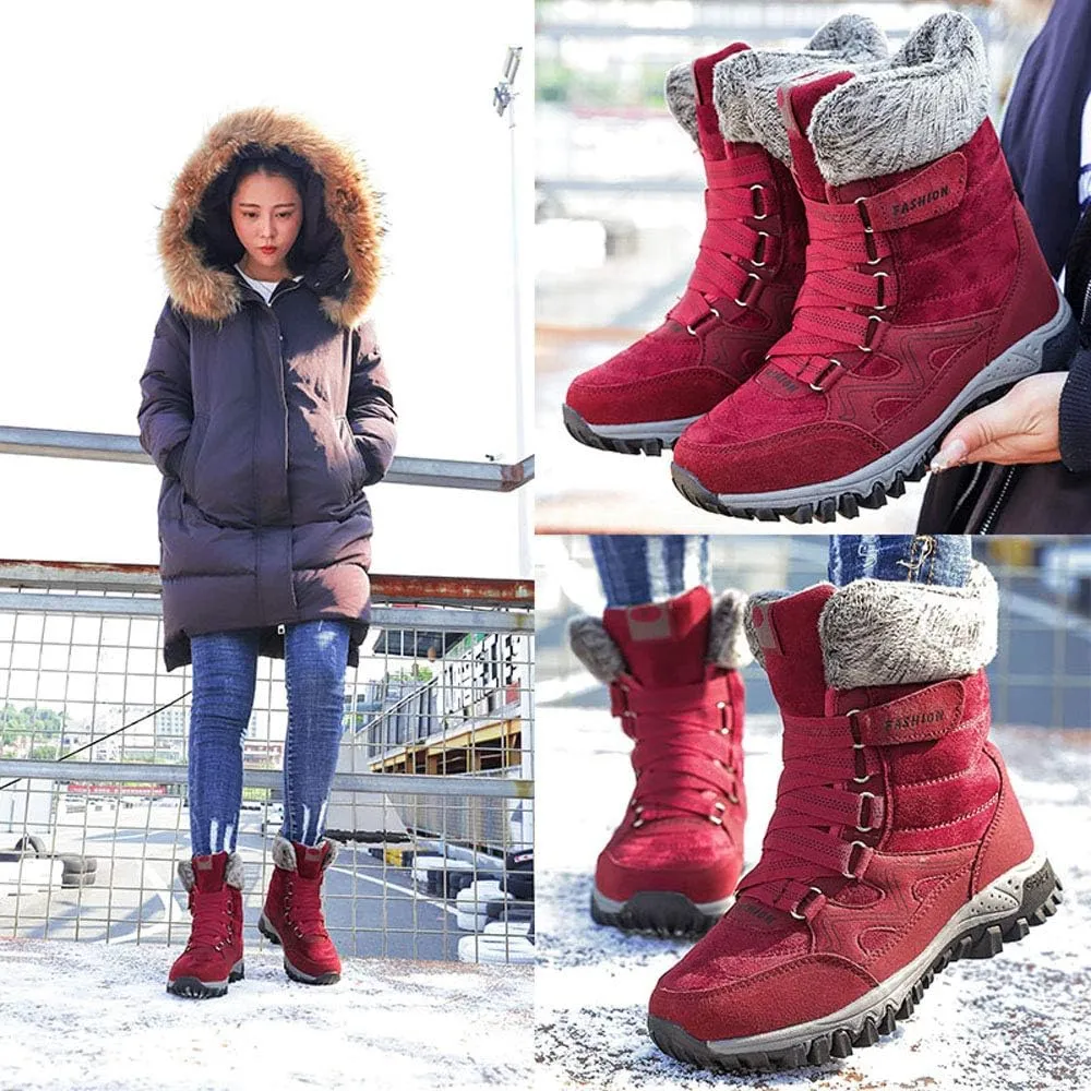 Womens Snow Boots Winter Fur Lined Warm Ankle Boots Lace up Anti-Slip Shoes for Outdoor Walking Hiking Trekking