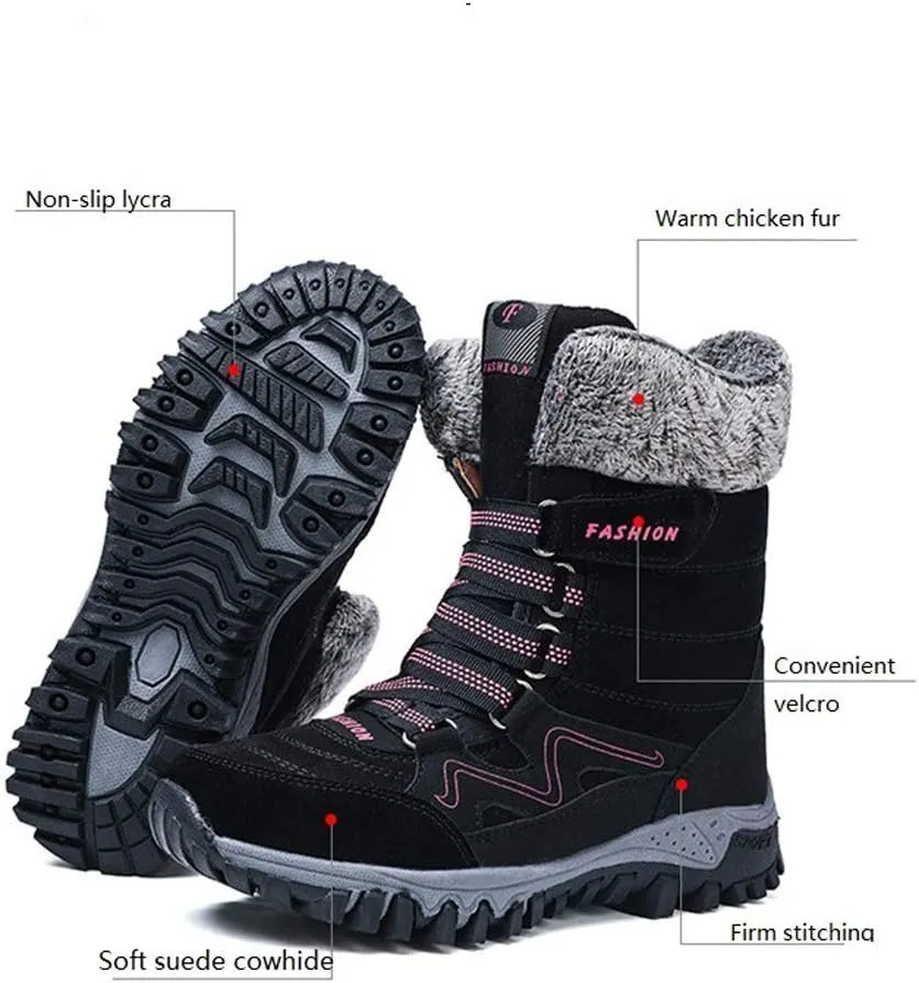 Womens Snow Boots Winter Fur Lined Warm Ankle Boots Lace up Anti-Slip Shoes for Outdoor Walking Hiking Trekking