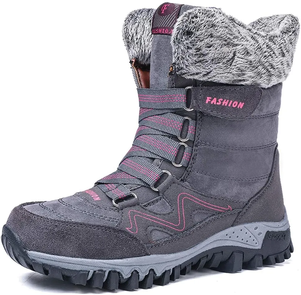 Womens Snow Boots Winter Fur Lined Warm Ankle Boots Lace up Anti-Slip Shoes for Outdoor Walking Hiking Trekking
