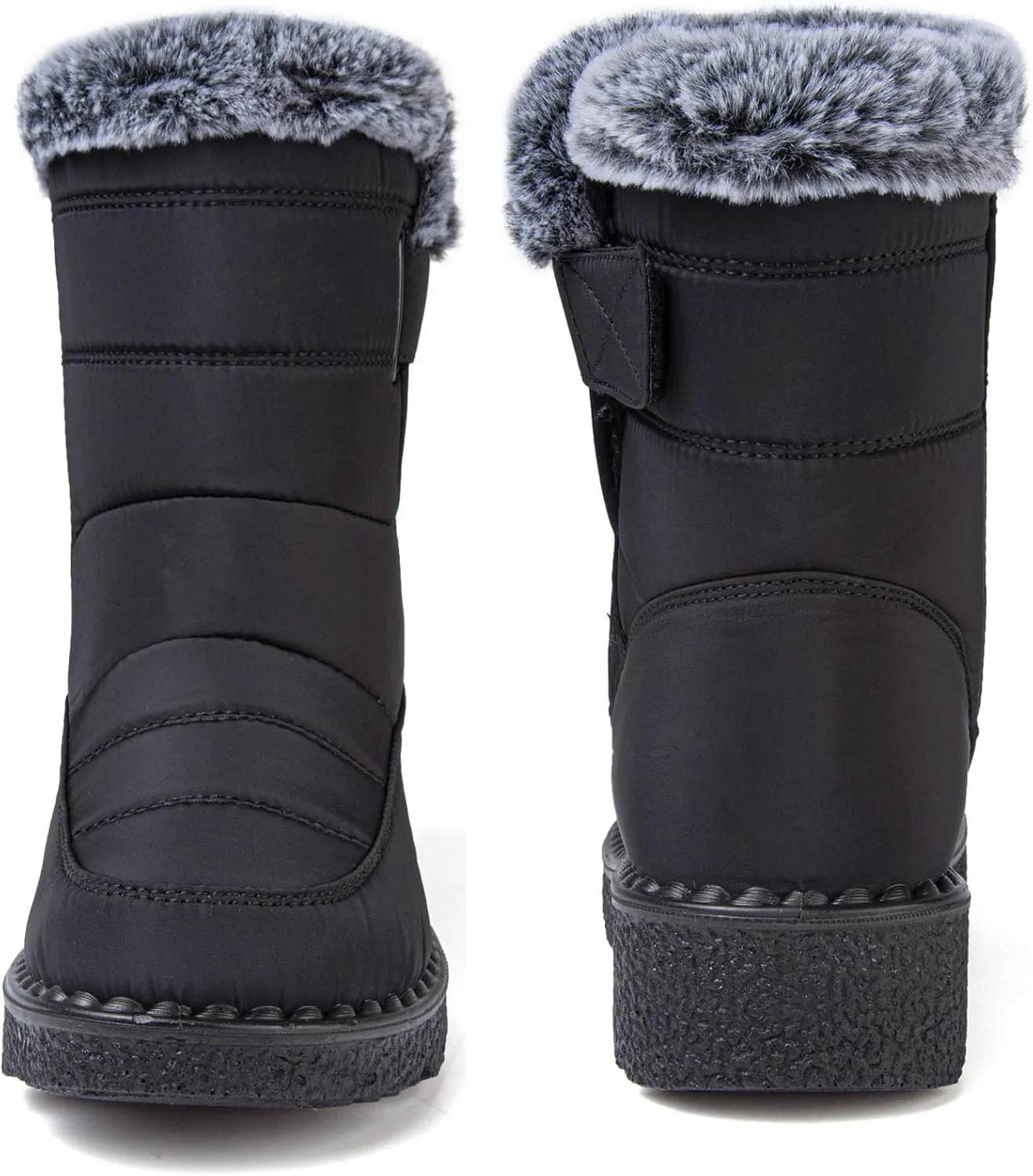 Womens Snow Boots with Zipper Waterproof Leather Fur Lined Winter Warm Boots for Women Comfortable Platform Fashion Ankle Booties