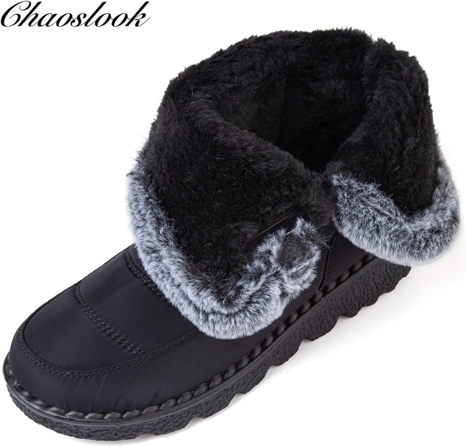 Womens Snow Boots with Zipper Waterproof Leather Fur Lined Winter Warm Boots for Women Comfortable Platform Fashion Ankle Booties