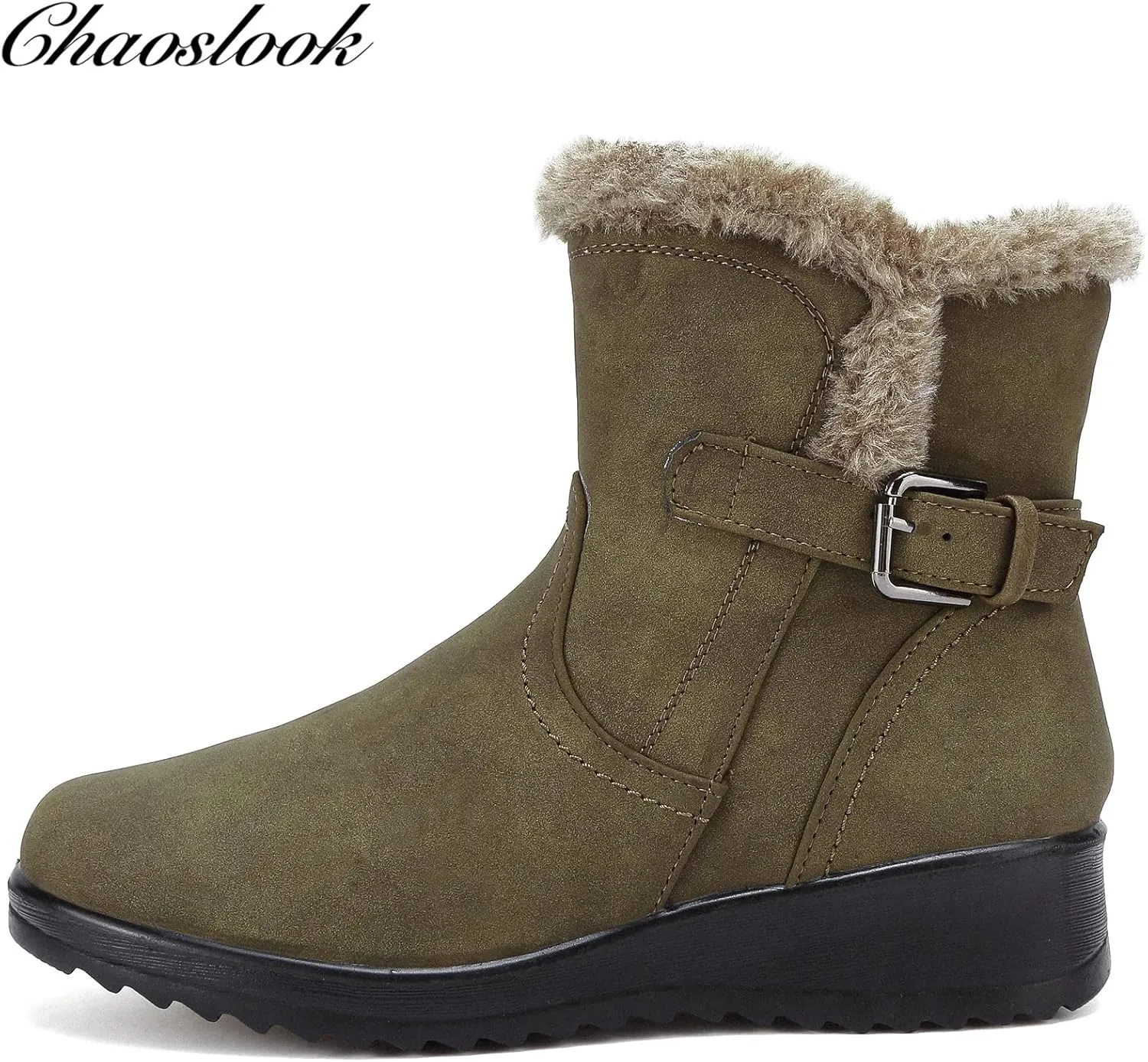 Womens Snow Boots with Zipper Waterproof Leather Fur Lined Winter Warm Boots for Women Comfortable Platform Fashion Ankle Booties
