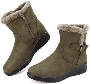 Womens Snow Boots with Zipper Waterproof Leather Fur Lined Winter Warm Boots for Women Comfortable Platform Fashion Ankle Booties